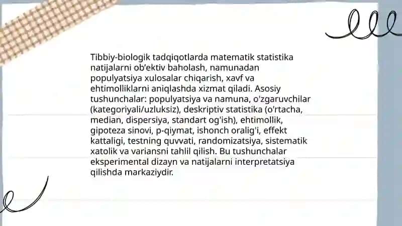 Tibbiy-biologik masalalarni yechishda matematik statistika elementlaridan foydalanish, kolleryatsion bogʻlanishlar va regressiya tenglamasi 3