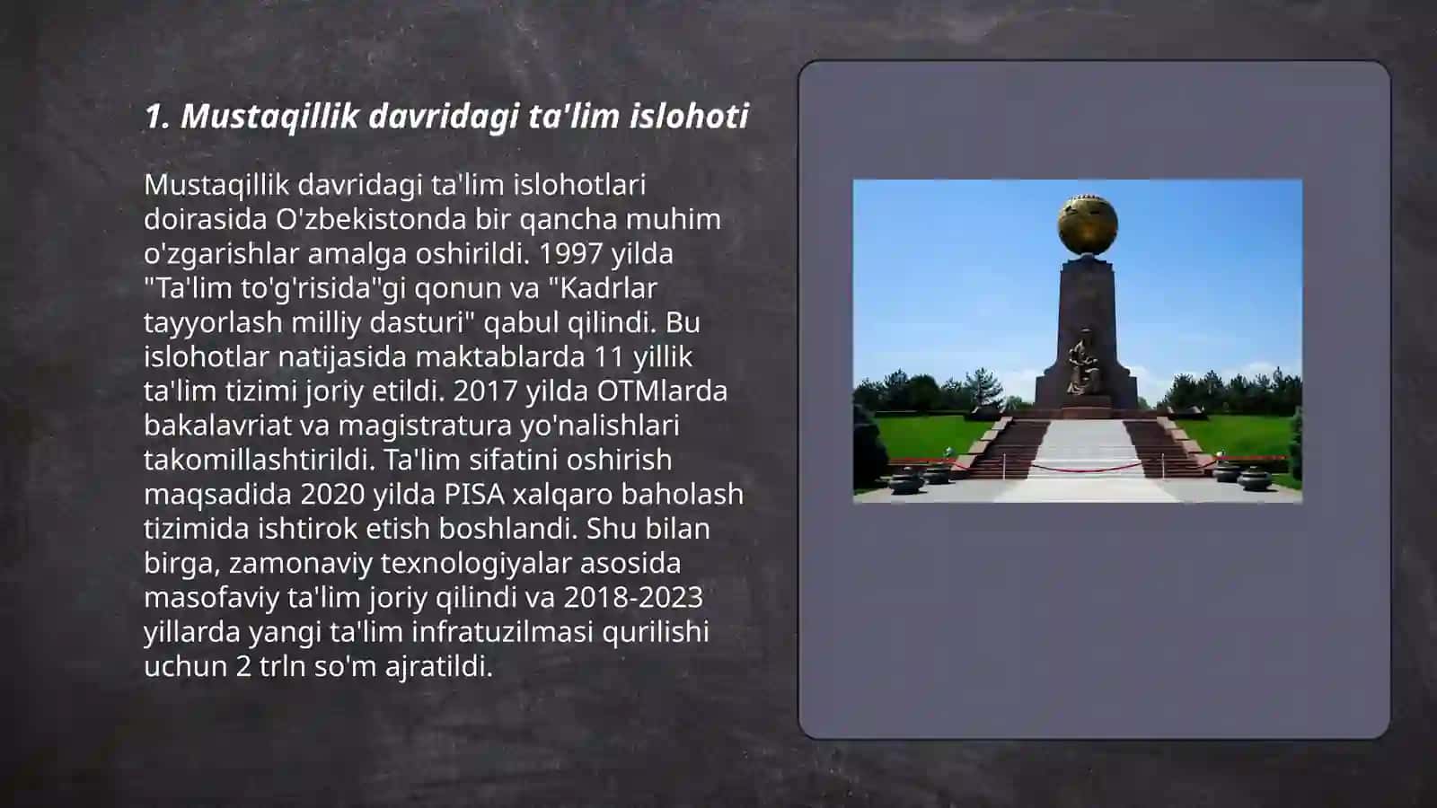 Mustaqillik yillarida Oʻzbekistonda ma'naviy va madaniy taraqqiyot 3
