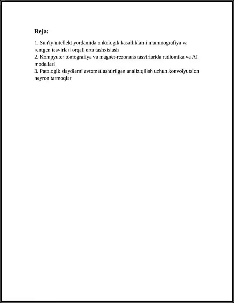 SUNʼIY INTELLEKT ASOSIDA ONKOLOGIK KASALLIKLARNI TASHXISLASH VA DAVOLASH STRATEGIYALARI 3