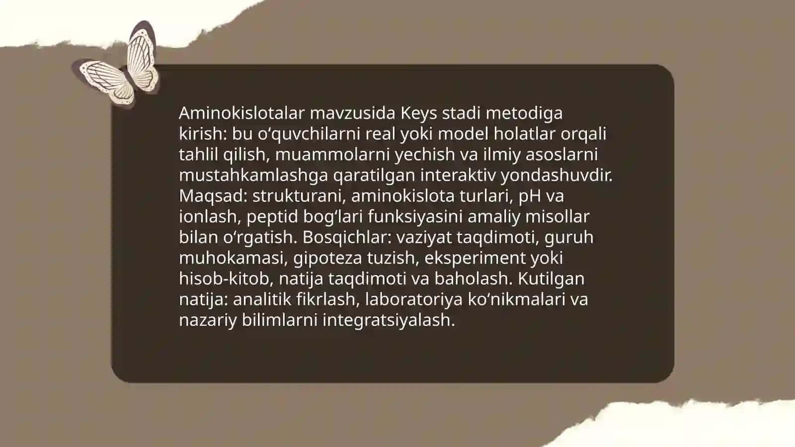Aminokislotalar mavzusini oʻqitishda Keys stadi metodidan foydalanish 3