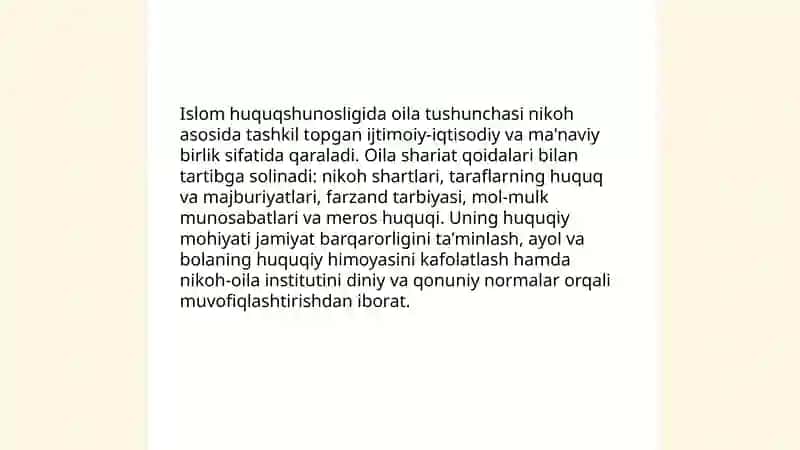 Islom huquq shunosligida oila, nikoh, taloq, idda, zihor tushunchalari 3