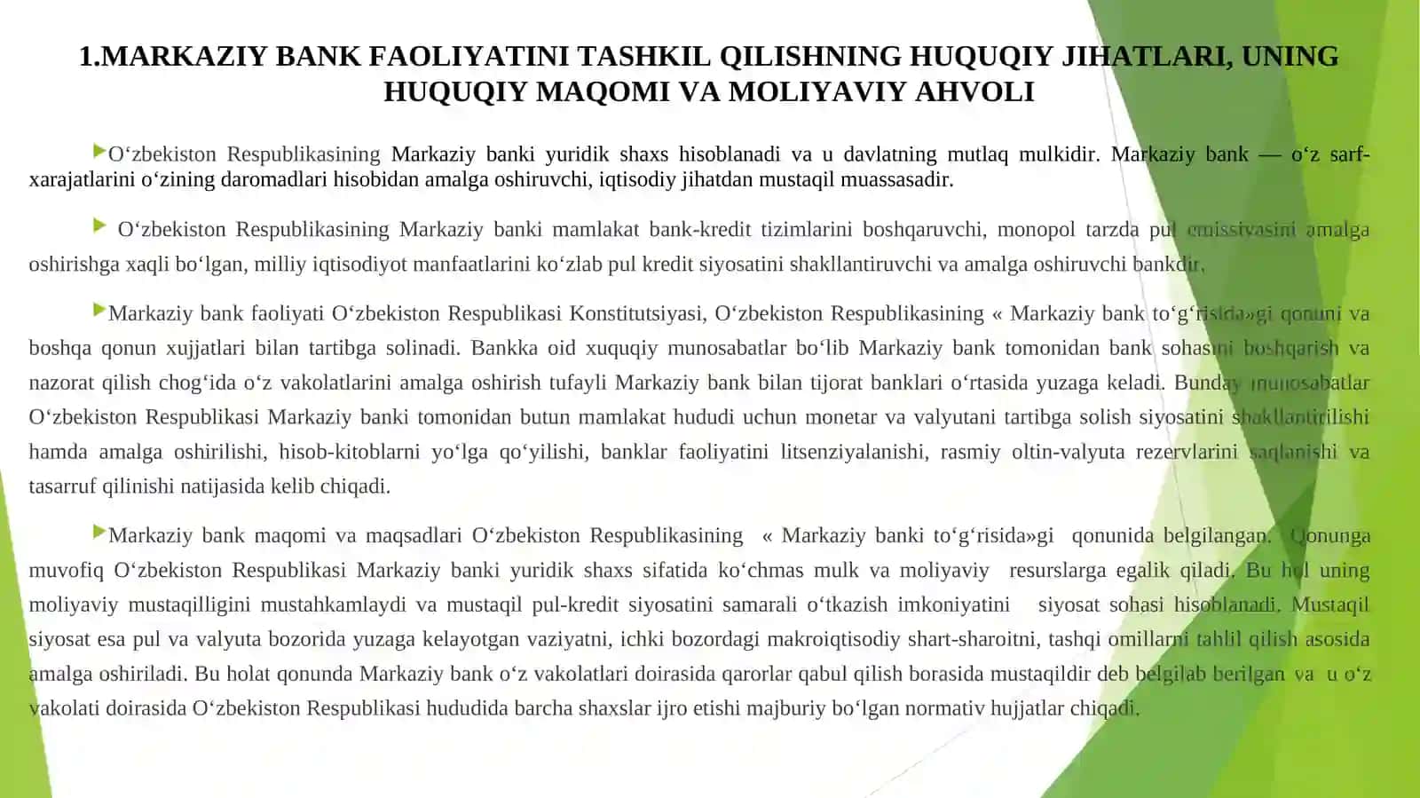 Markaziy (Davlat) bank faoliyatining huquqiy asoslari, kredit tashkilotlari faoliyatini davlat tomonidan tartibga solish 3