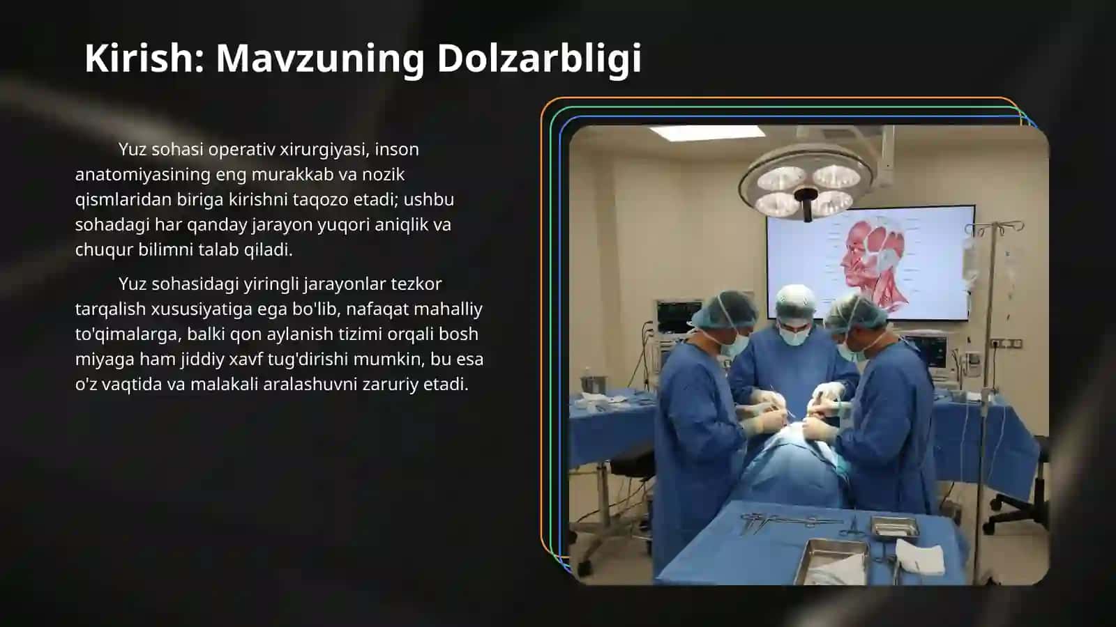 Boshning yuz qismi operativ xirurgiyasi.Yuz sohasi aʼzolariga operativ ochib kirish usullari. Yuz sohasidagi yiringli jarayonlarni ochish va drenajlash 3