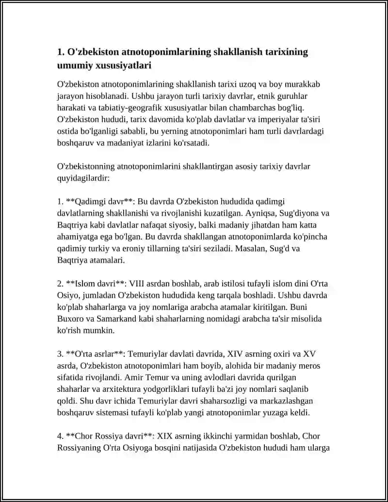 O'zbekiston Atnotoponimlarning Shakllanish Tarixi va Hududiy Tarqalish Qonuniyatlarini O'rganing va Referat Yozing 3