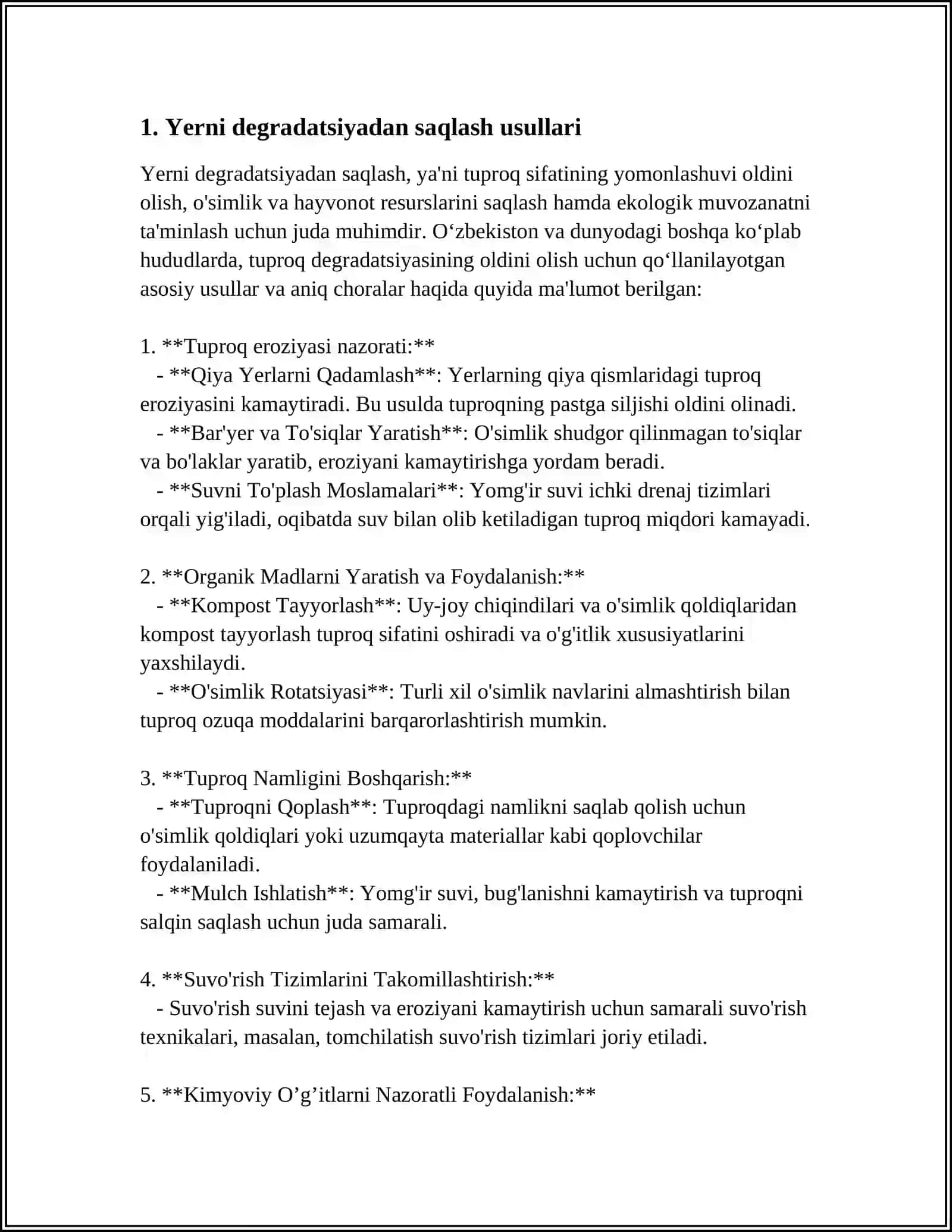 O'ZBEKISTONNING YER-SUV RESURSLARINI MUHOFAZA QILISH TADBIRLARINI ISHLAB CHIQISH 3