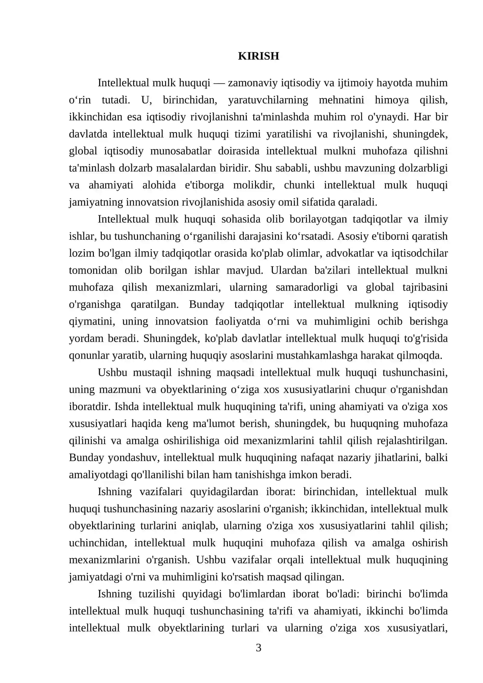 Intellektual mulk huquqi tushunchasi, mazmuni va obyektlarining o‘ziga xos xususiyatlari 3