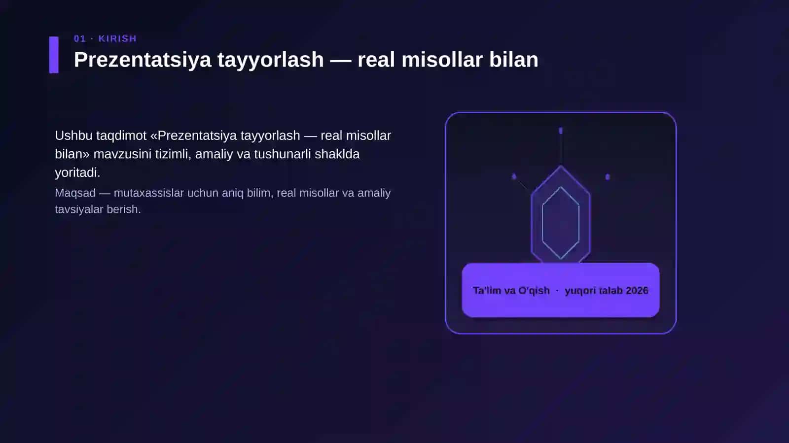 Prezentatsiya tayyorlash — real misollar bilan 3