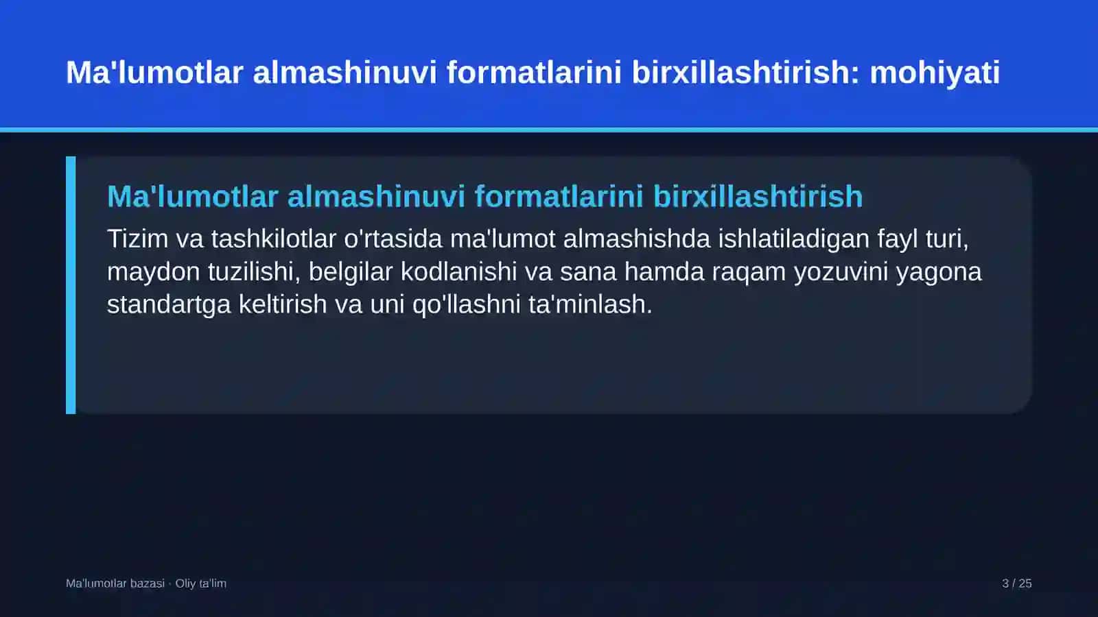 melioratsiya tizimida ma'lumotlar almashinuvi formatlarini birxillashtirish 9739 3