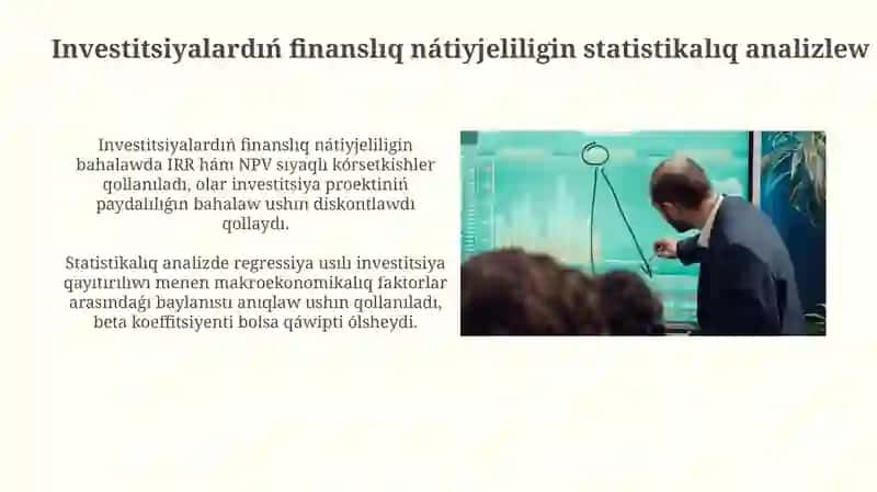 Investitsiyalardıń finanslıq nátiyjeligin statistikalıq analizlew 3