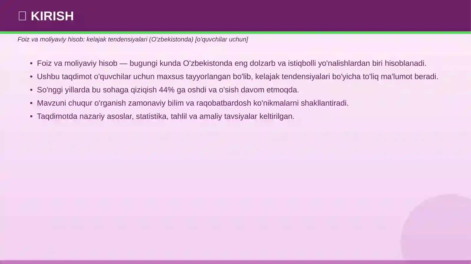 Foiz va moliyaviy hisob: kelajak tendensiyalari (O'zbekistonda) [o'quvchilar uchun] 3