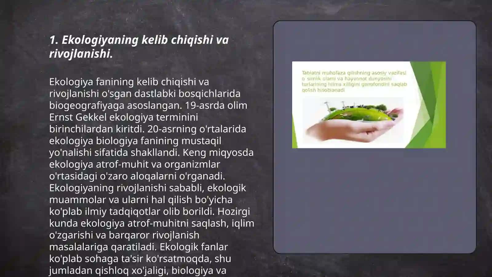Ekologiya va tabiatni muhofaza qilishning rivojlanish tarixi 3