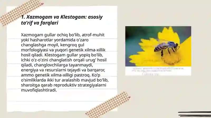 Changlanish turlari. Xazmogam va Klestogam holda changlanuvchi o'simliklar 3