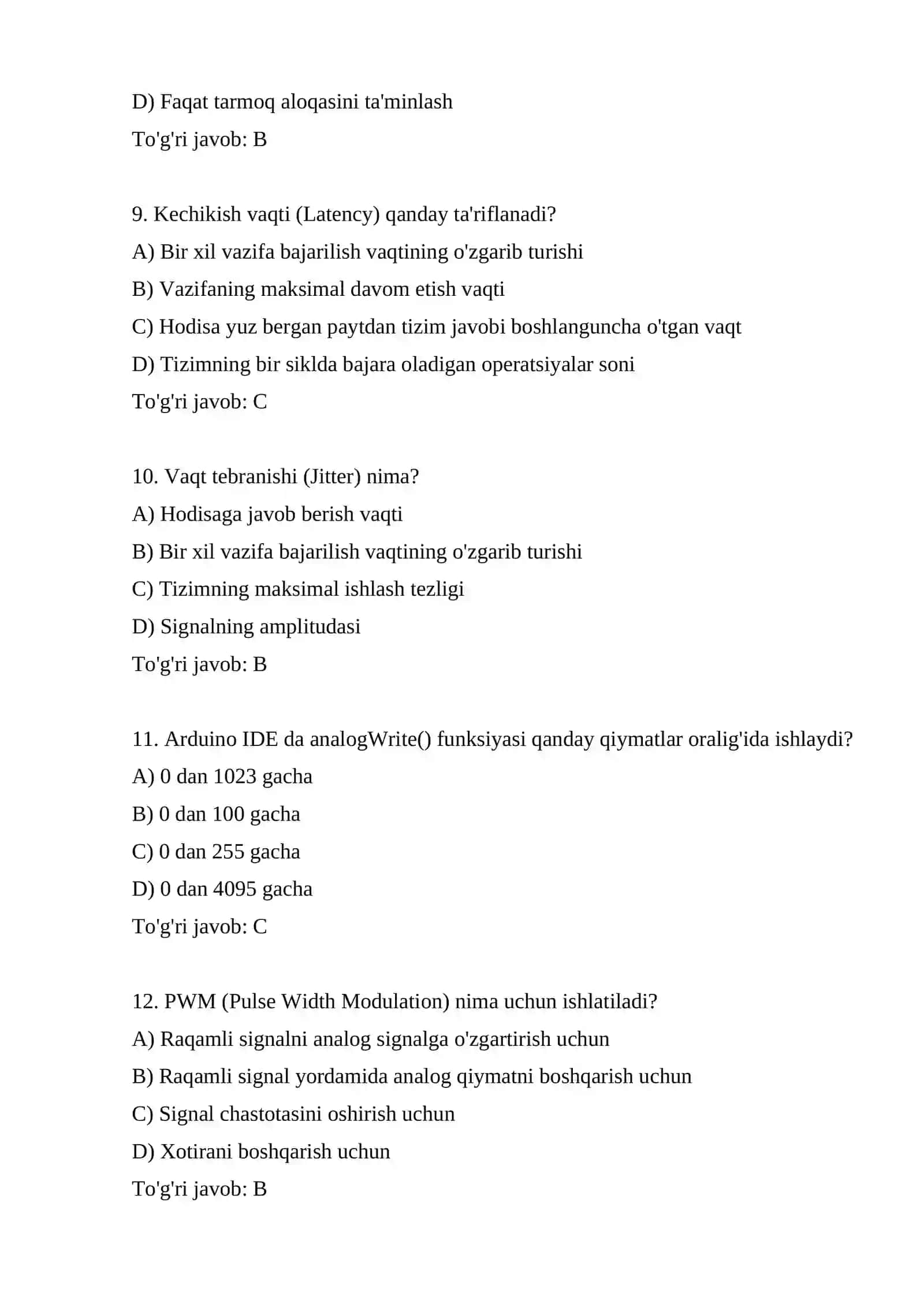 O'Rnatilgan Tizimlar Fani Bo'yicha Test Savollari 3