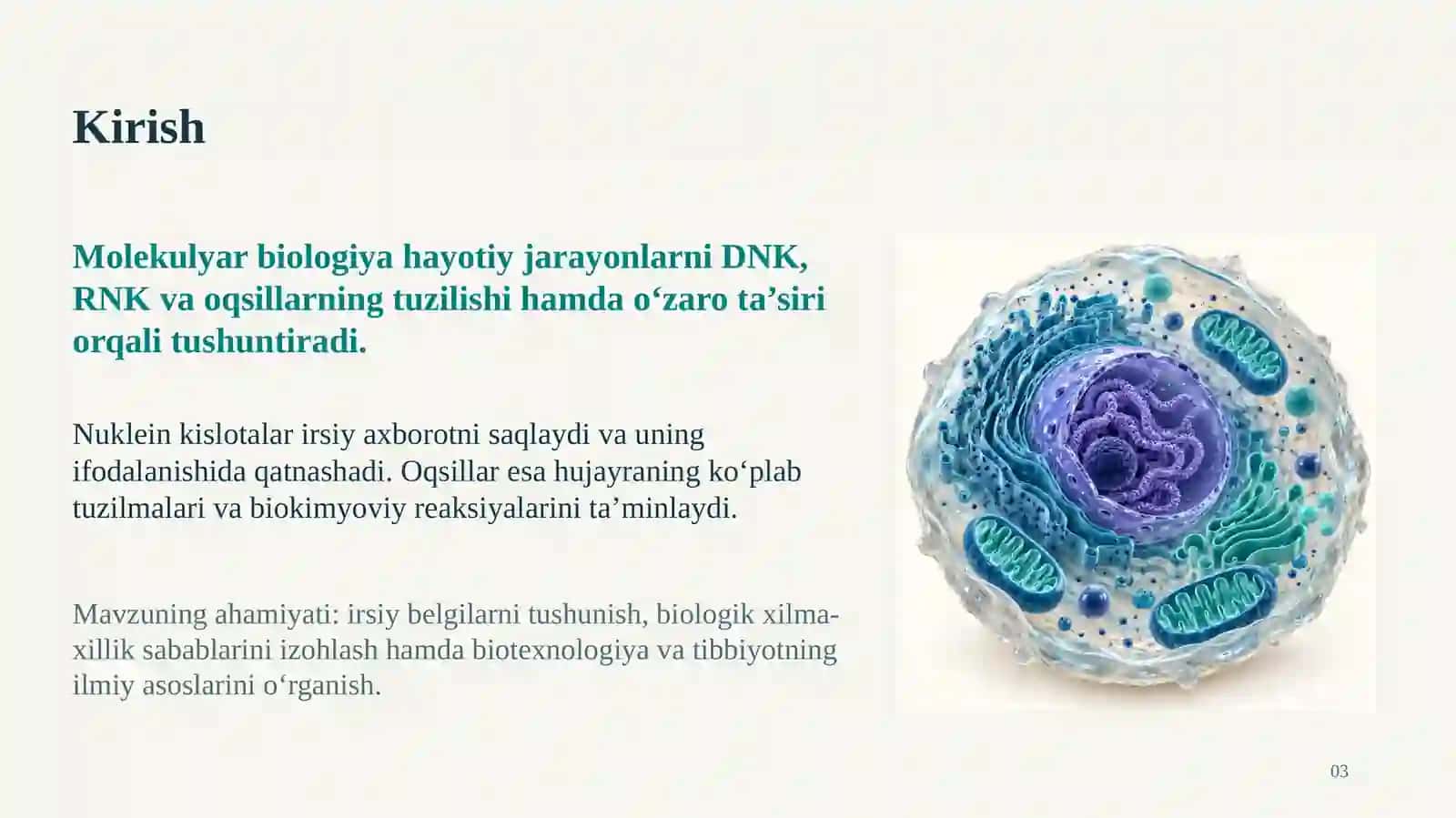 Molekulyar Biologiya Reja 3