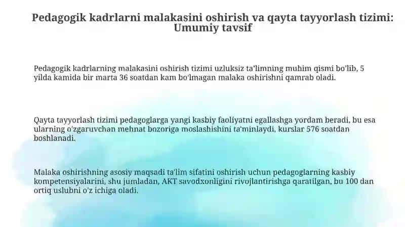 Pedagogkadrlarniqaytatayyorlashvaularningmalakasinioshirishtizimi 3