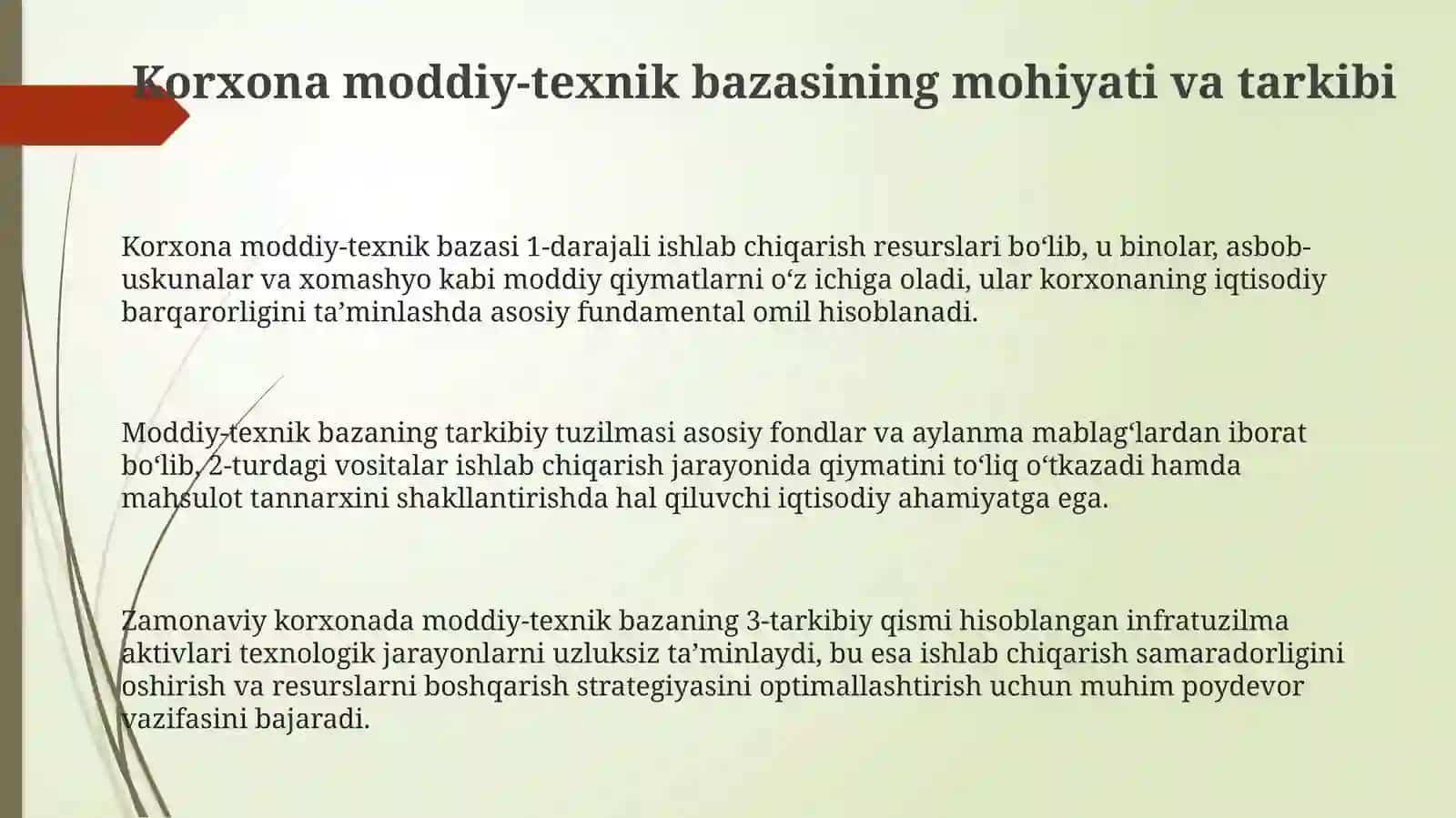 Korxonaning moddiy bazasi va ularni boshqarish 3