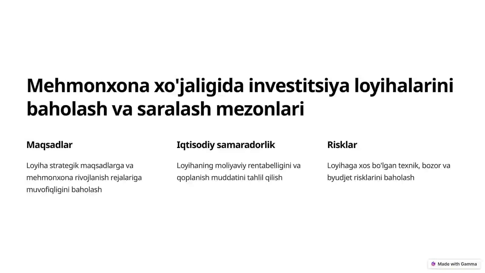 Mehmonxona xo'jaligining investitsion faoliyati 3