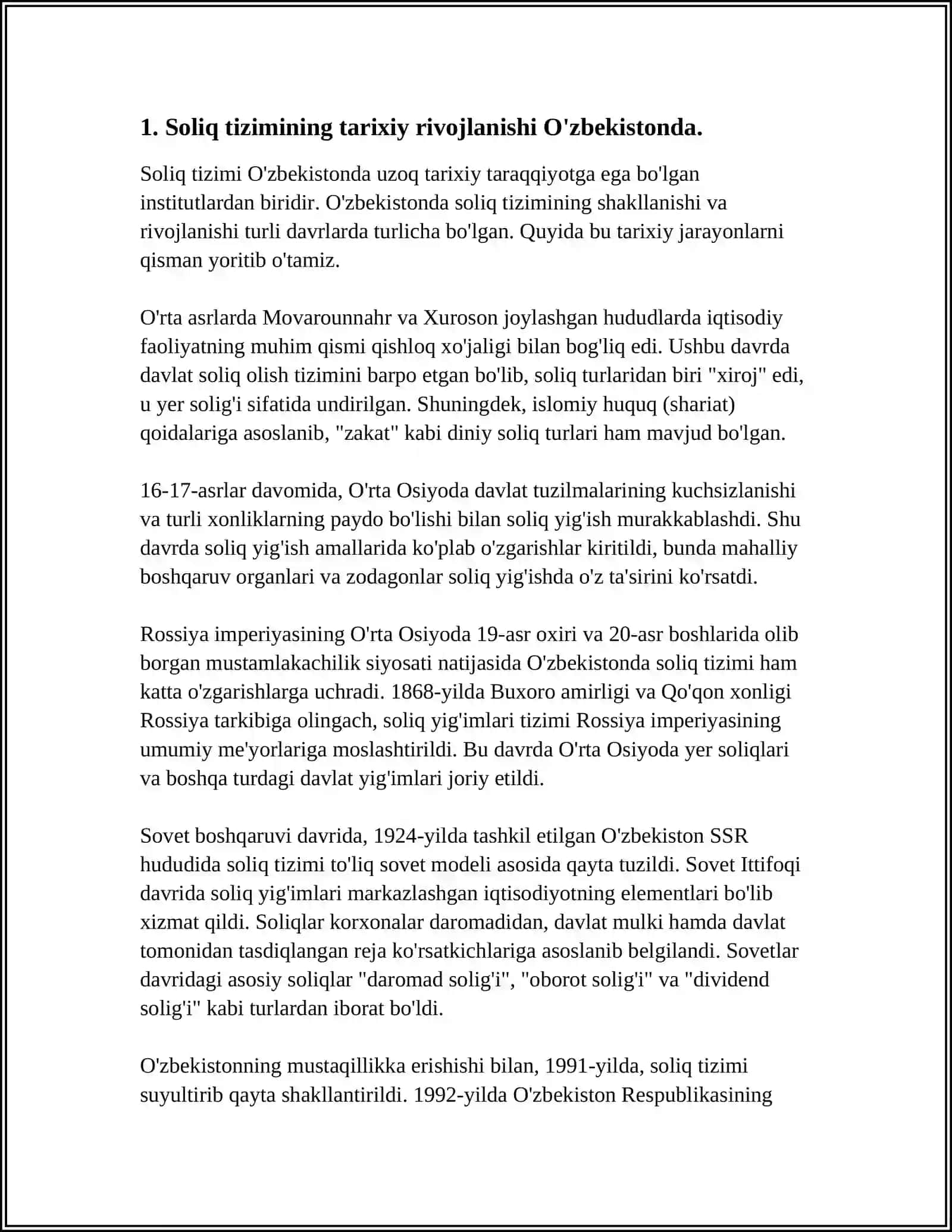 O'ZBEKISTON RESPUBLIKASI SOLIQ TIZIMINING SHAKILLANISH VA RIVOJLANISH BOSQICHLARI 3