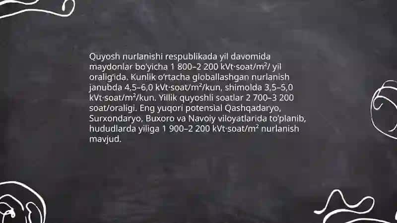 O‘zbekiston respublikasidagi qayta tiklanuvchi energiya manbalarining energetik potensiali 3