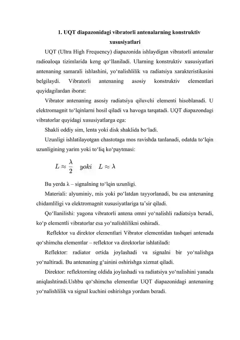 UQT diapazonidagi vibratorli antenalarning konstruktiv xususiyatlari parametrlari va xarakteristikalari 3
