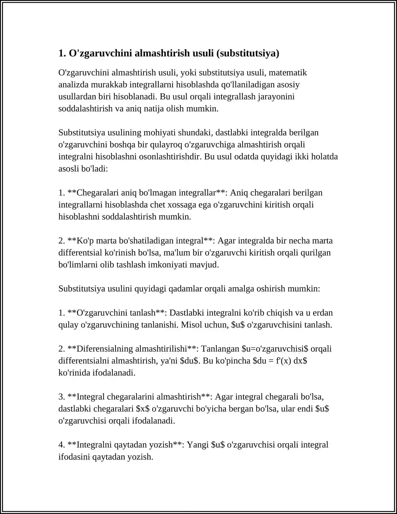 INTEGRALLASH USULLARI 3