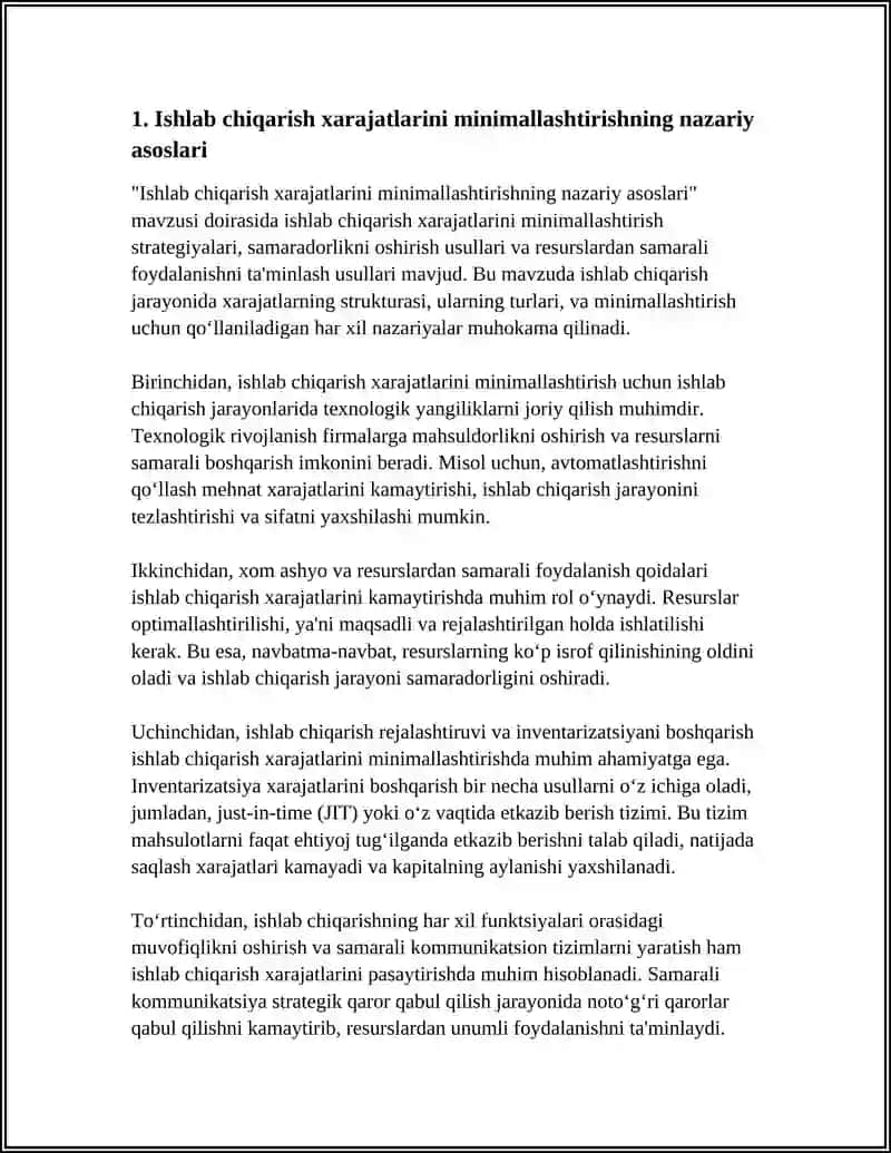 Ishlab chiqarish xarajatlarini minimallashtirishning nazariy asoslari 3