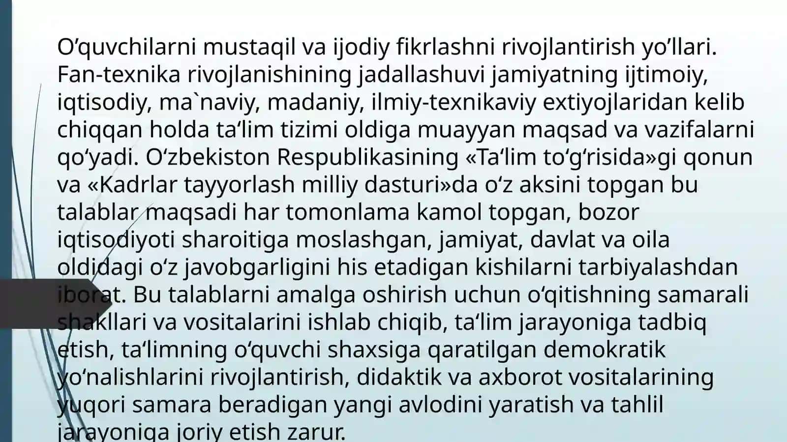 O'quvchilarni mustaqil fikrlash va bilim olishga o'rgatish 3