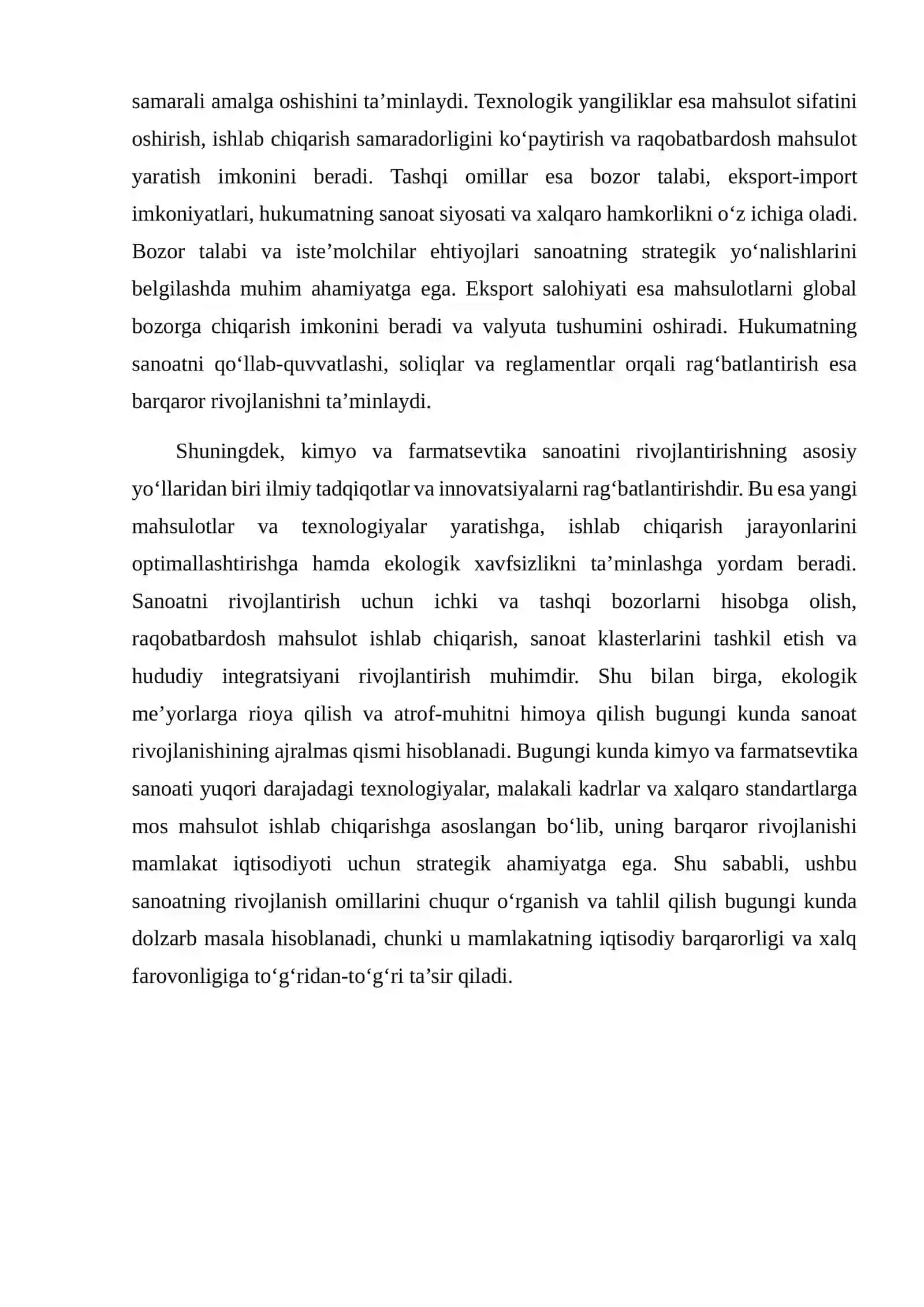 Kimyo va farmatsevtika sanoatining iqtisodiy rivojlanish omillari 3