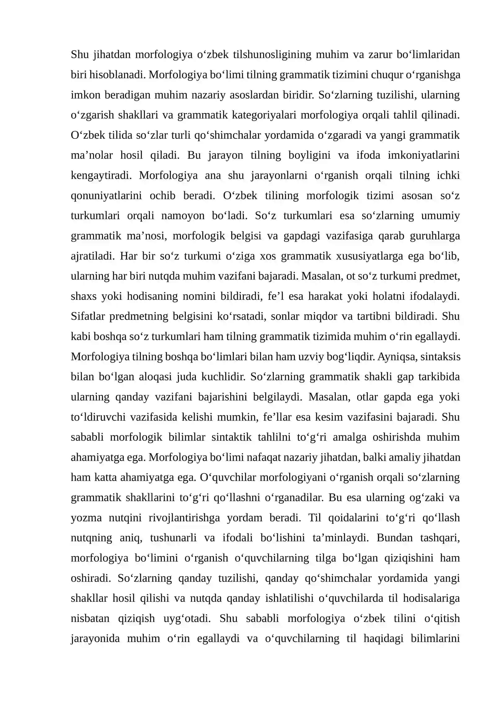 Morfologiya bo‘limini o‘qitish yuzasidan dars ishlanmalari 3