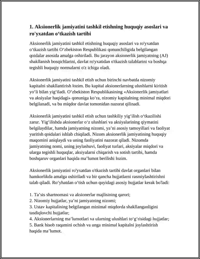 Aksionerlik jamiyatini tashkil etish 3