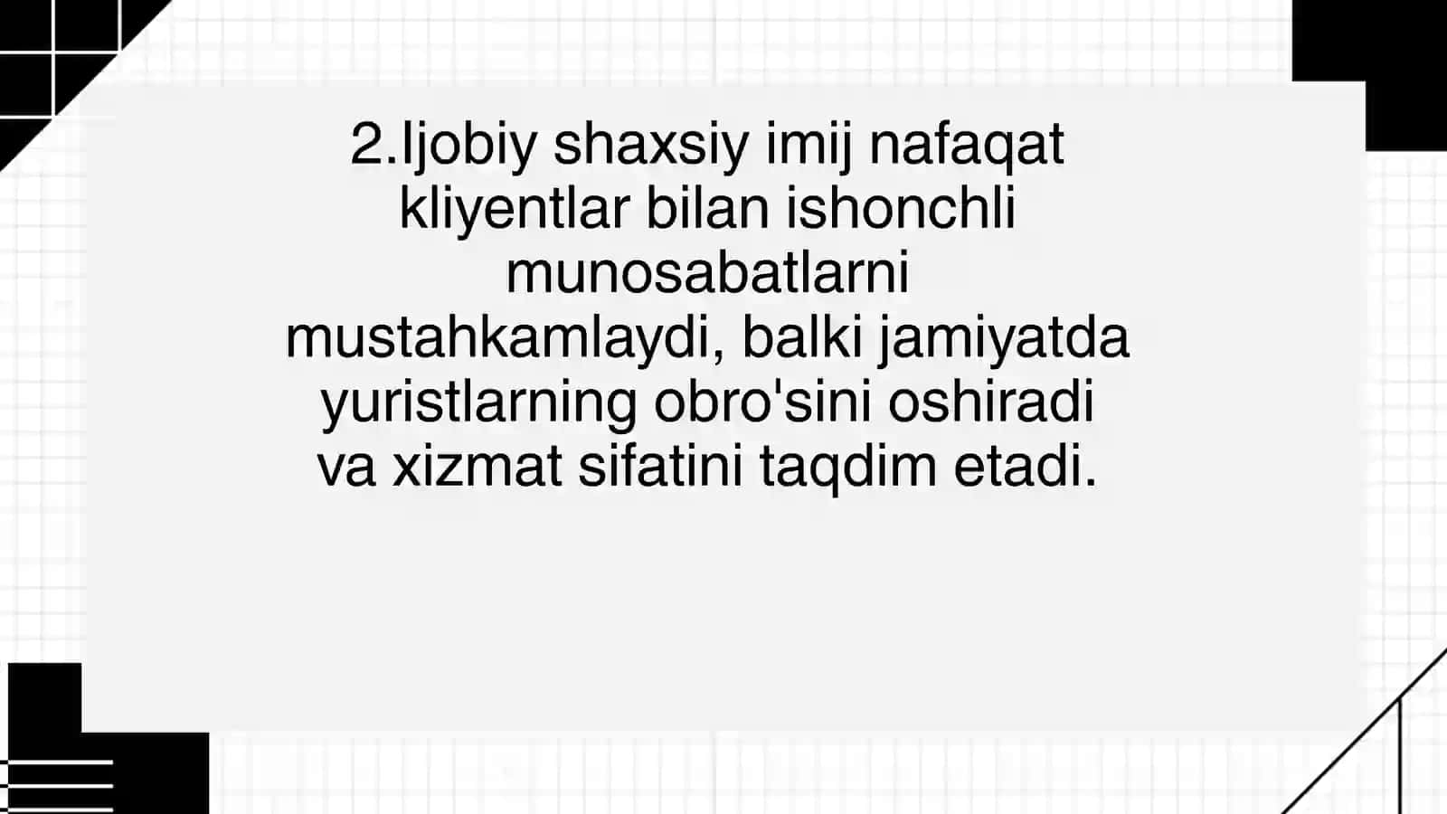 YURISTLAR JAMOASI HAMDA JAMIYATDA IJOBIY SHAXSIY IMIJNI SHAKLLANTIRISH YOʻL-YOʻRIQLARI 3