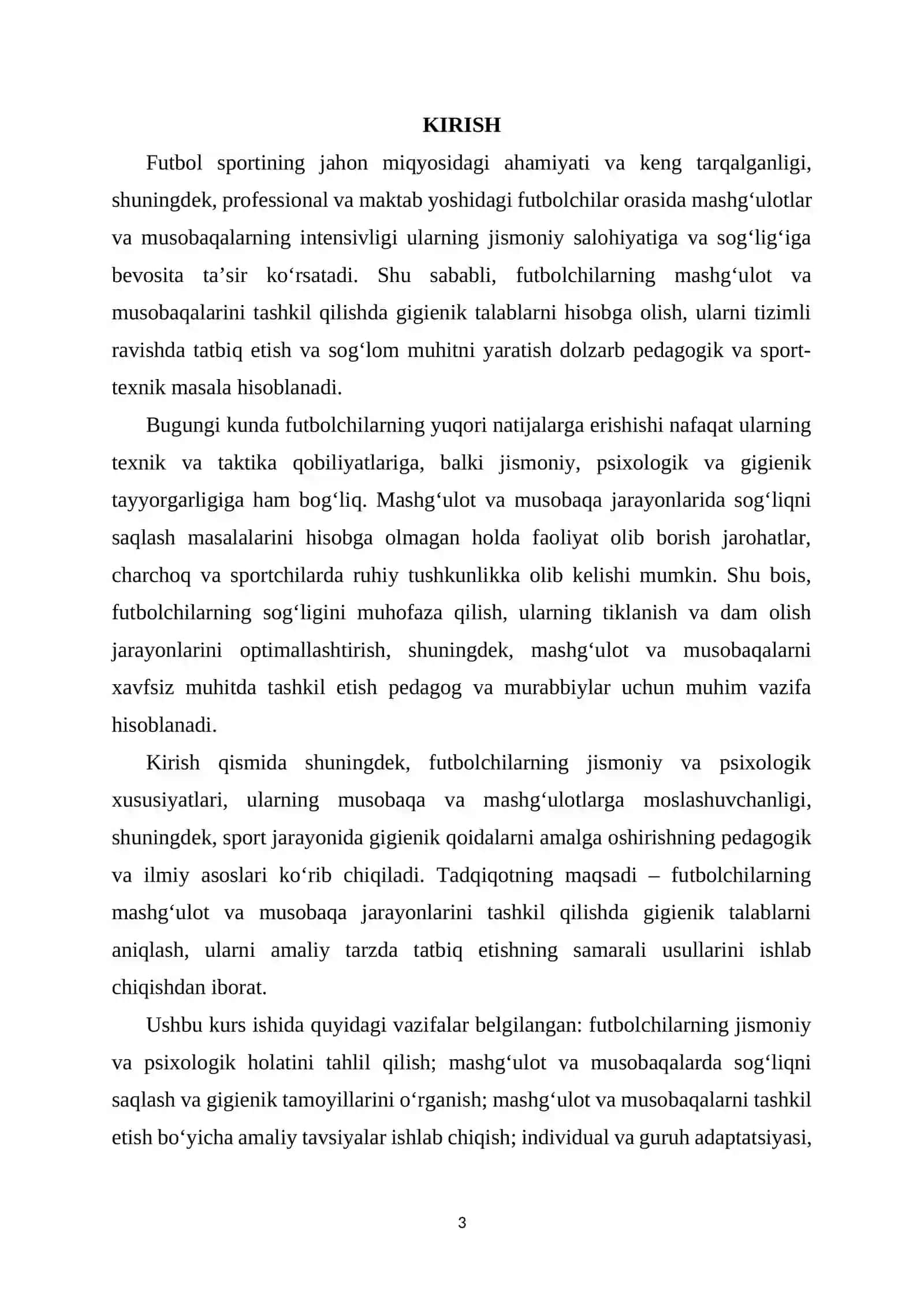 FUTBOLCHILARNING MASHGʻULOT VA MUSOBAQA TASHKIL QILISH VA OʻTKAZISHGA QOʻYILGAN GIGENIK TALABLAR 3