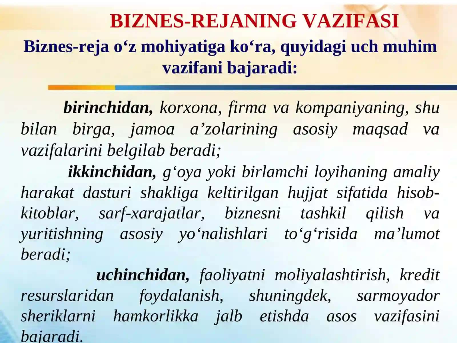 MUVAFFAQIYATLI BIZNES G’OYANI TANLASH 3