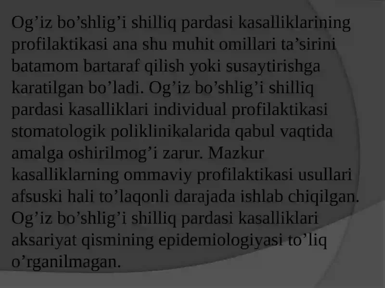 Og’iz bo’shligi shilliq qavati kasalliklari profilaktikasi Tish jag’-sistemasi anomaliyasi va deformatsiyasi.  profilaktikasi 3