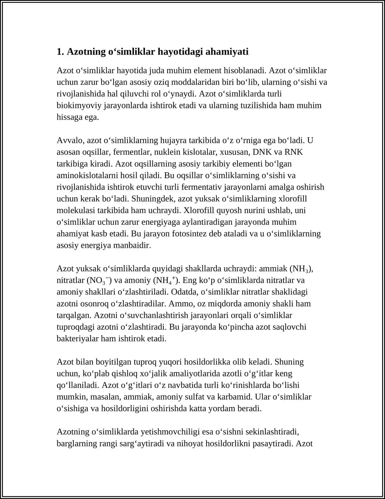 АZOTNI OʻSIMLIKLAR HAYOTIDA TUTGAN URNI 3