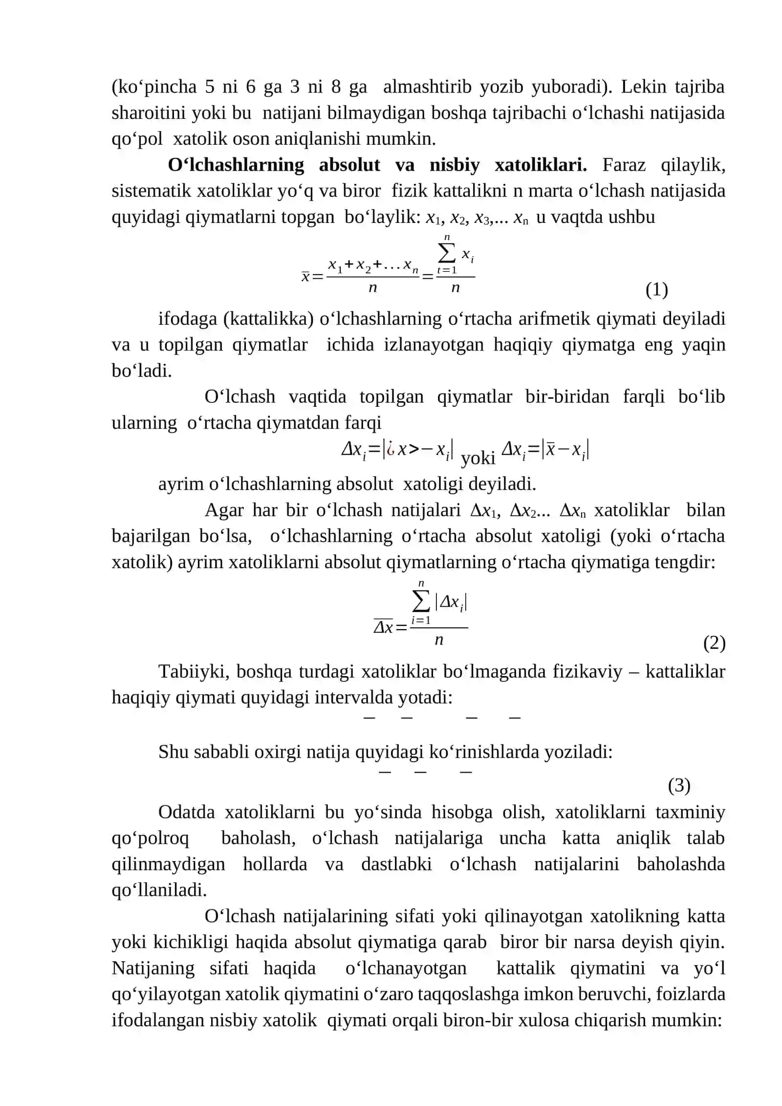 O`lchash xatoliklari va ularni hisoblash 3