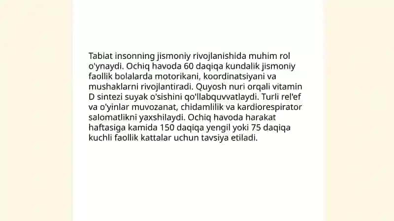 Tabiatning Insonning Jismoniy Rivojlanishidagi Roli 3