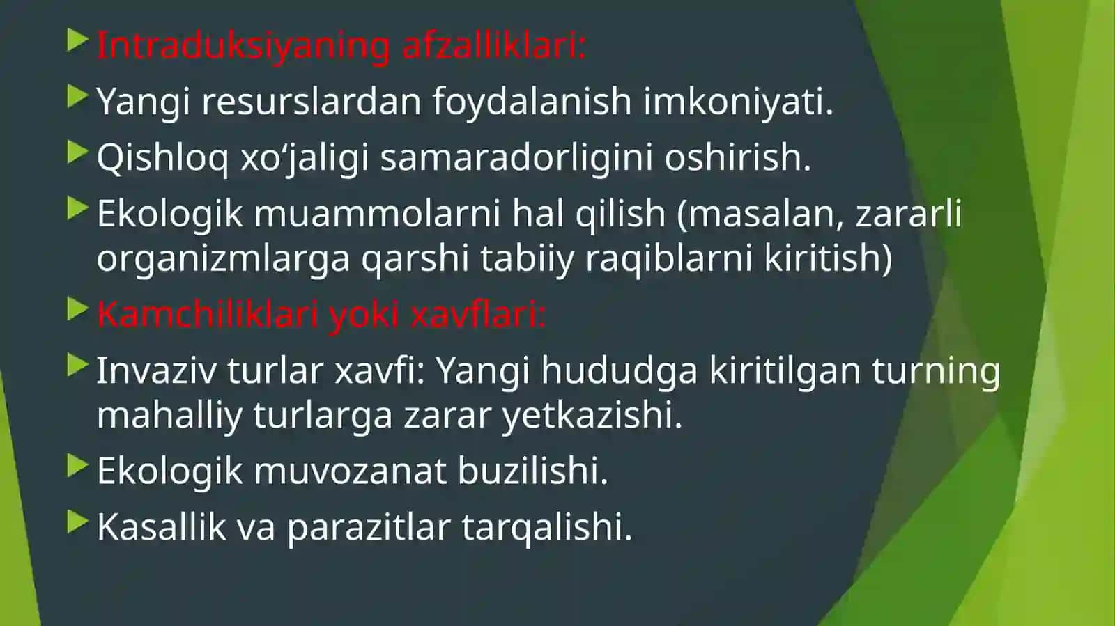 Intraduksiya jarayonida o’simliklarni biologik ahamiyati mavzusida taqdimot 3