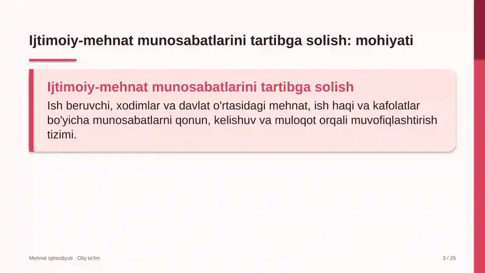 Mehnat Iqtisodiyoti · Oliy Ta'lim 3
