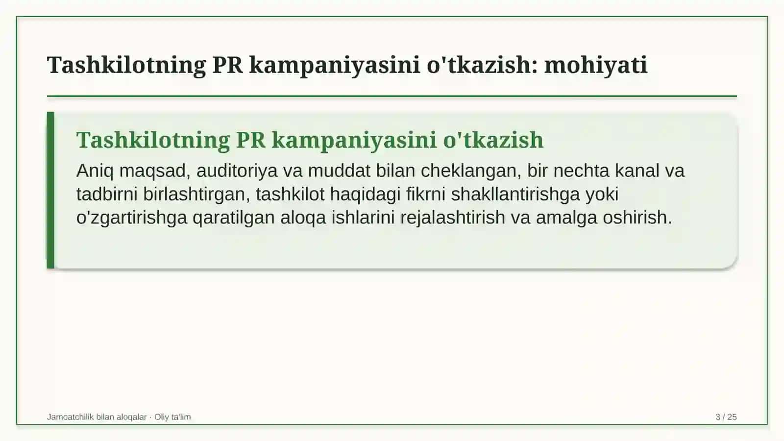 Jamoatchilik bilan aloqalar · Oliy ta'lim 3