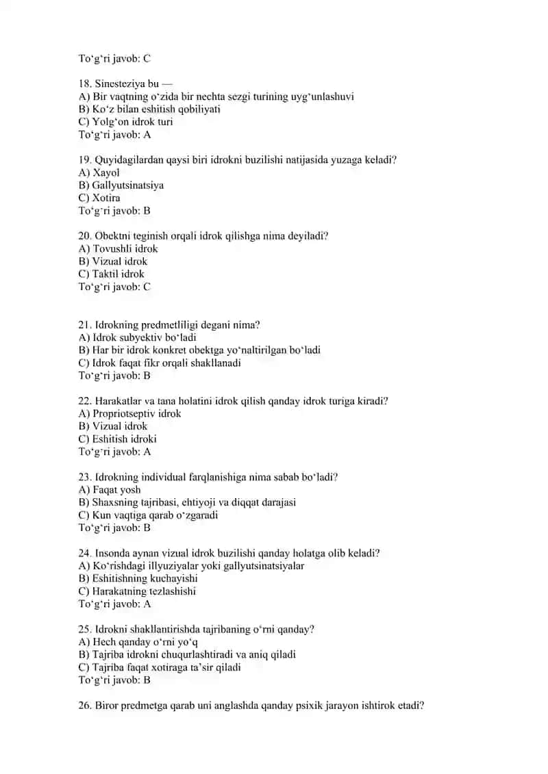 Idrok bo`yicha test 3