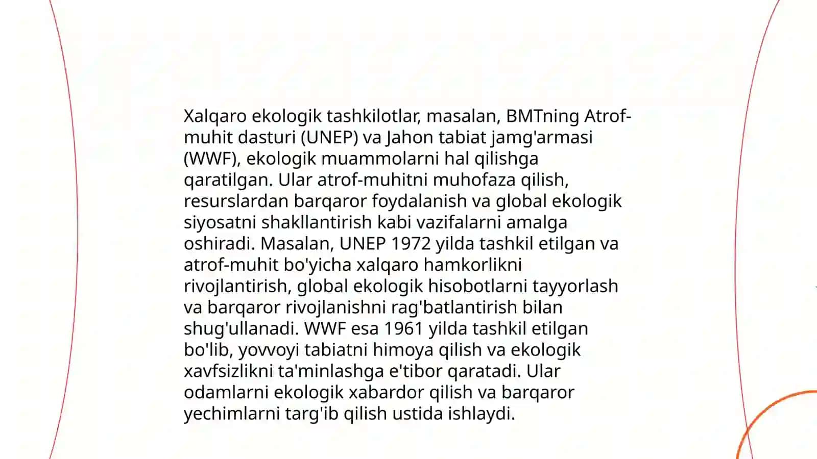 Xalqaro va respublikamizdagi ekologik tashkilotlar va barqaror rivojlanish konspeksiyasi 3