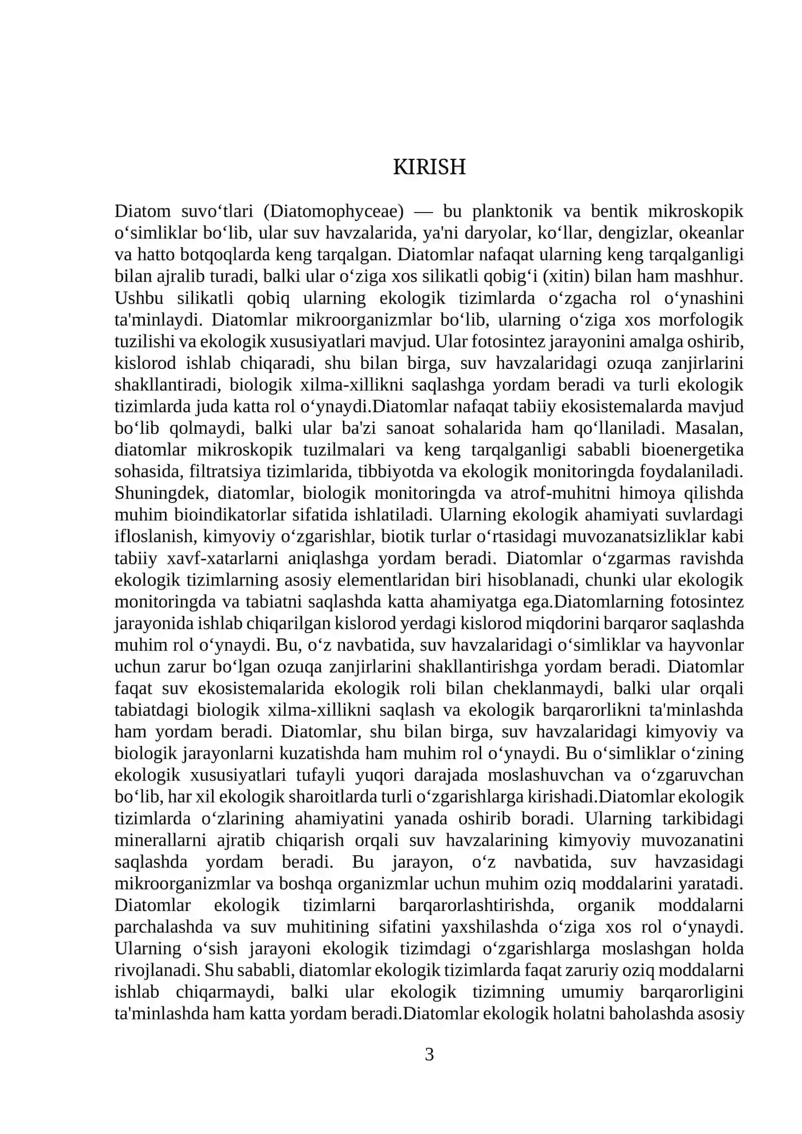 Diatom suvo‘tlari vakillarining tabiatda o‘sishi va rivojlanishini tabiatda kuzatish 3