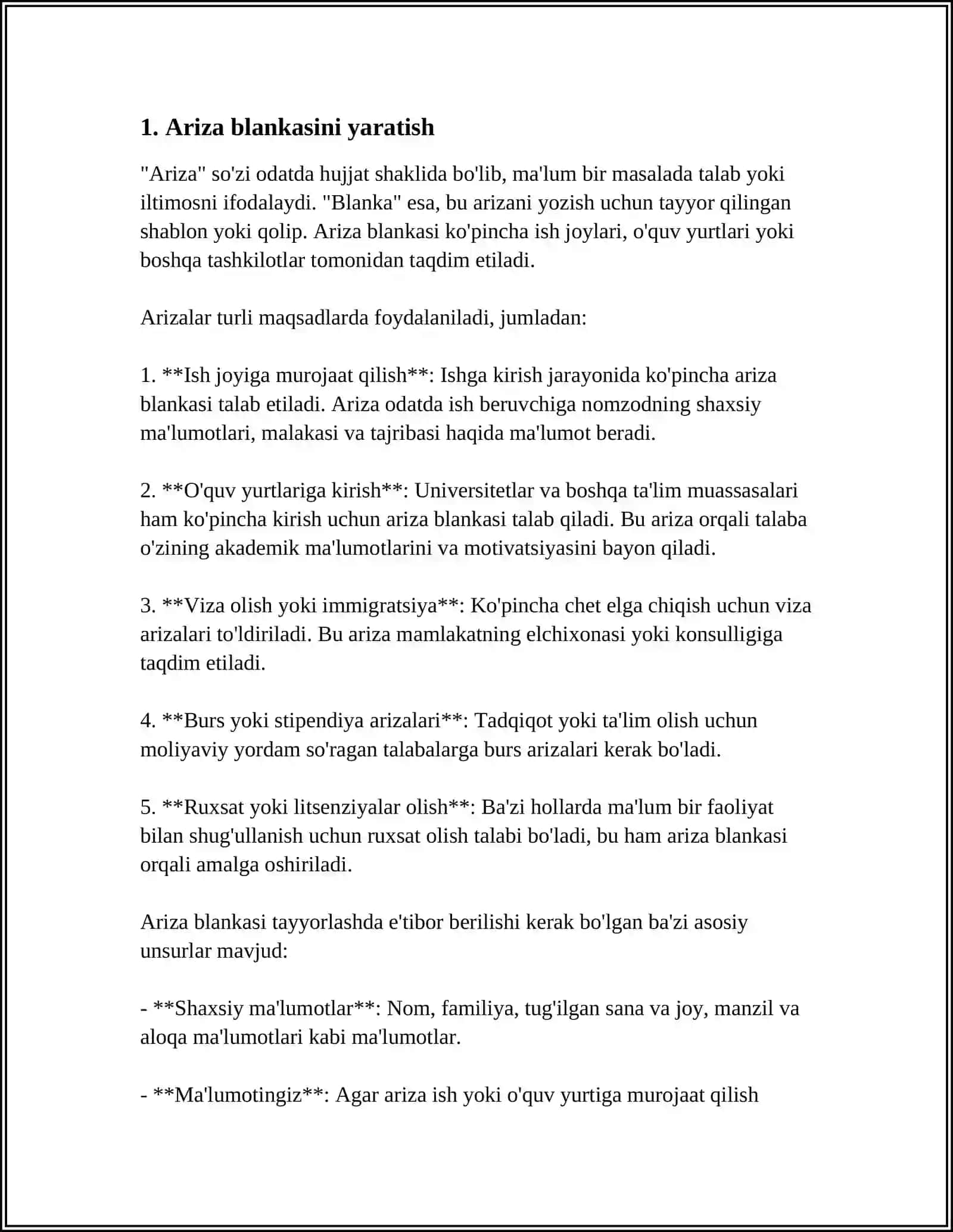 WORD MATN TAHRIRLAGICHDA TURLI XIL BLANKALAR YARATISH(ARIZA,KASALLIK KARTASI,ANALIZLAR BLANKASI X.H.) 3