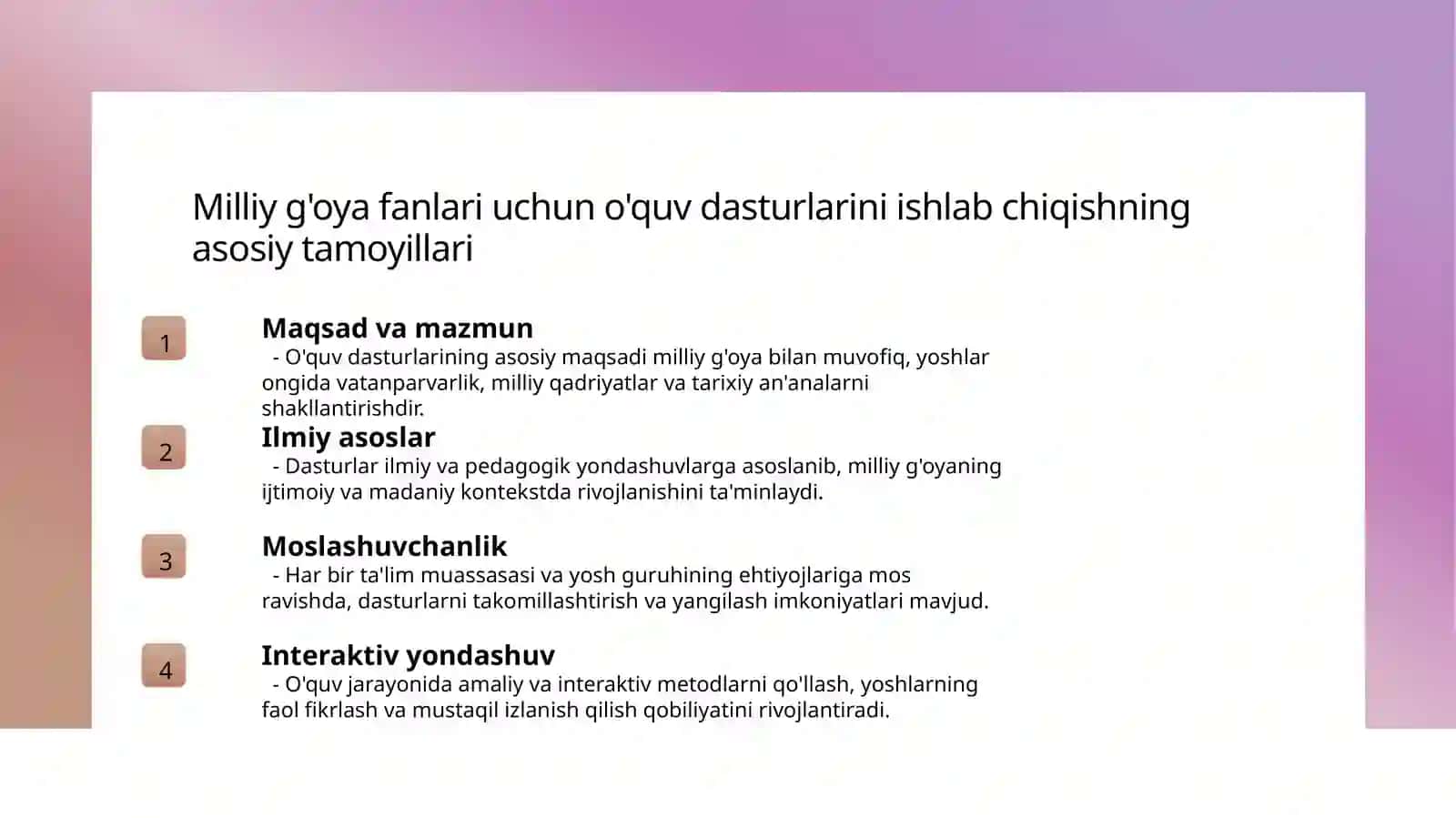 Milliy g'oya fanlari buyicha yaratilgan ish reja fan dasturlari va uquv adabiyotlar 3