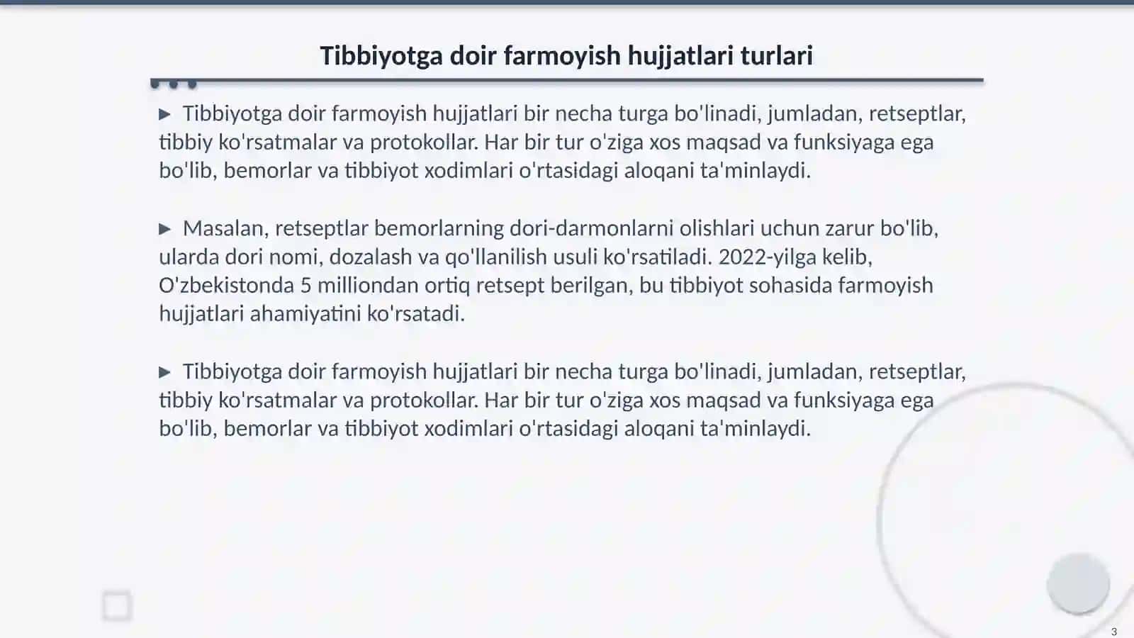 Tibbiyotga doir farmoyish hujjatlarining xususiyatilari 3