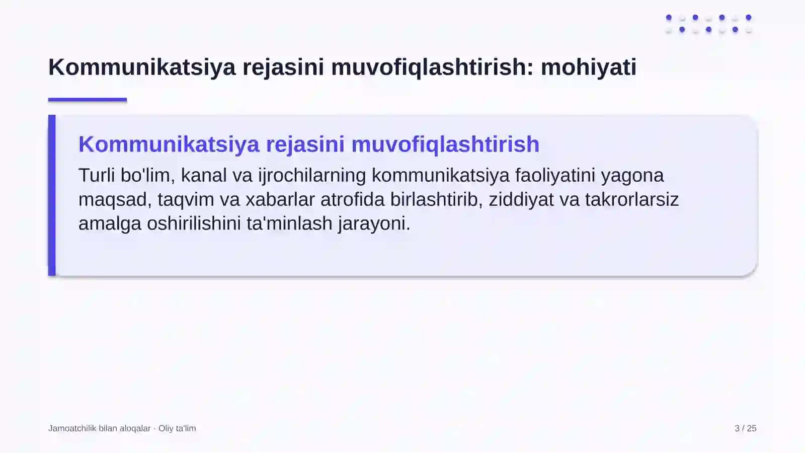 Kommunikatsiya rejasini muvofiqlashtirish 3