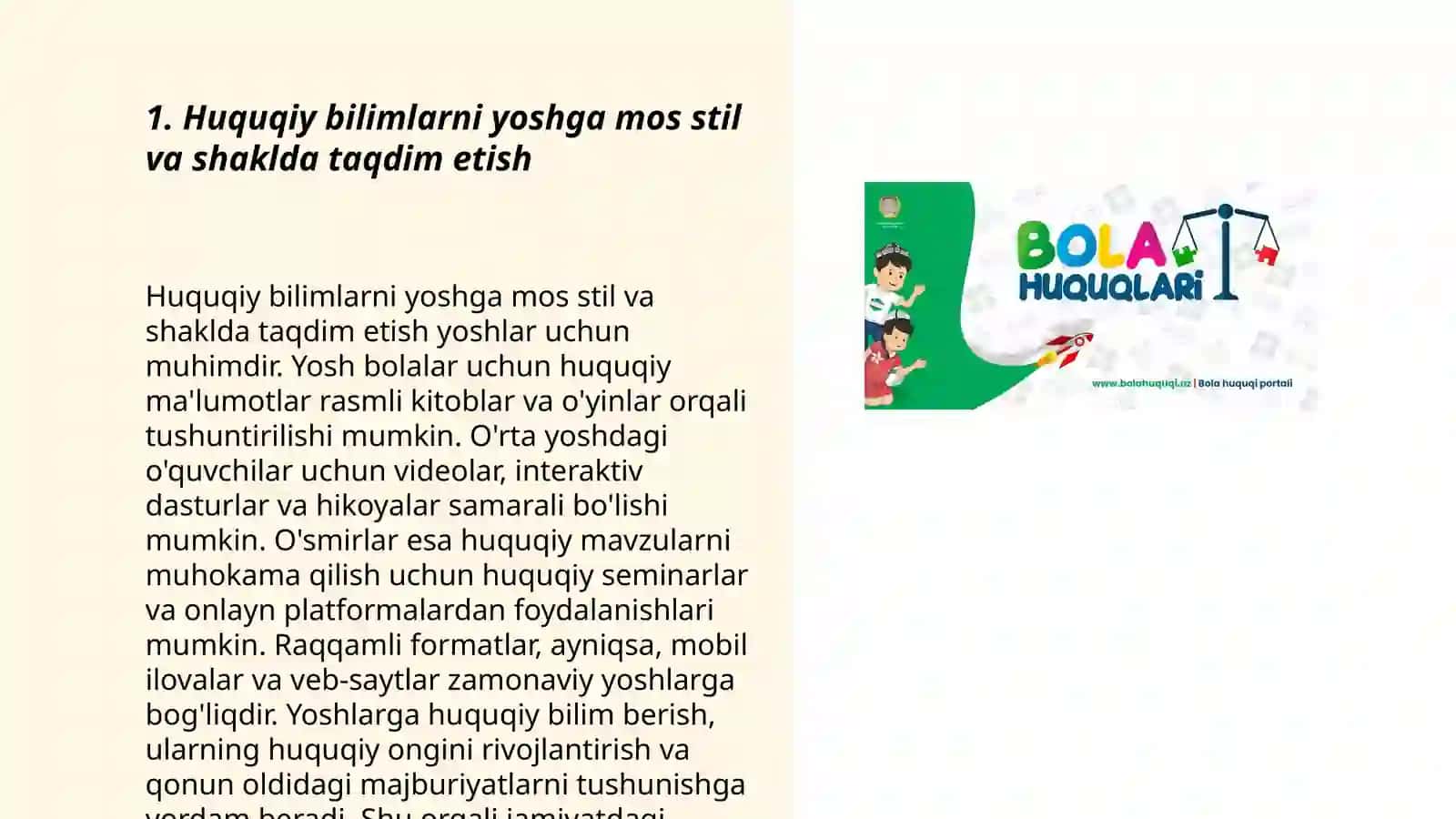 Bolalarga kichik yoshdan huquqlarini órgatish usullari 3
