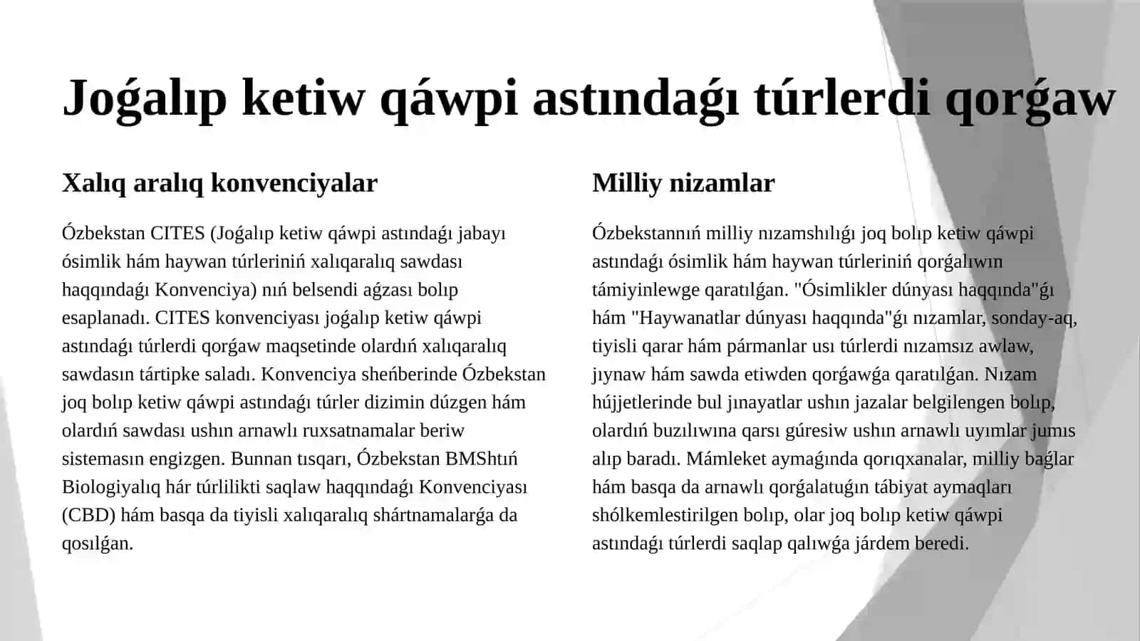 Ózbekstan respublikası aymaǵında joq bolip ketiw qáwpi astında turgan flora hám fauna túrleri menen xalıq aralıq sawda etiw 3