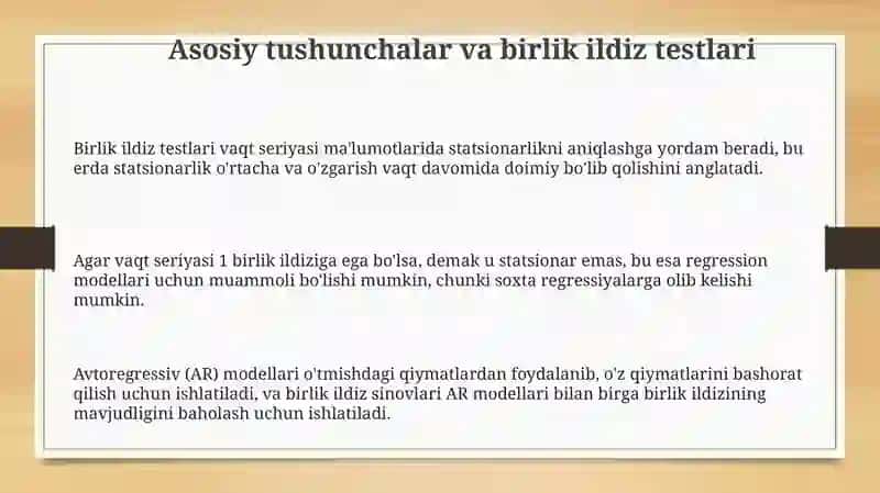 Asosiy tushunchalar va birlik ildiz testlari 3